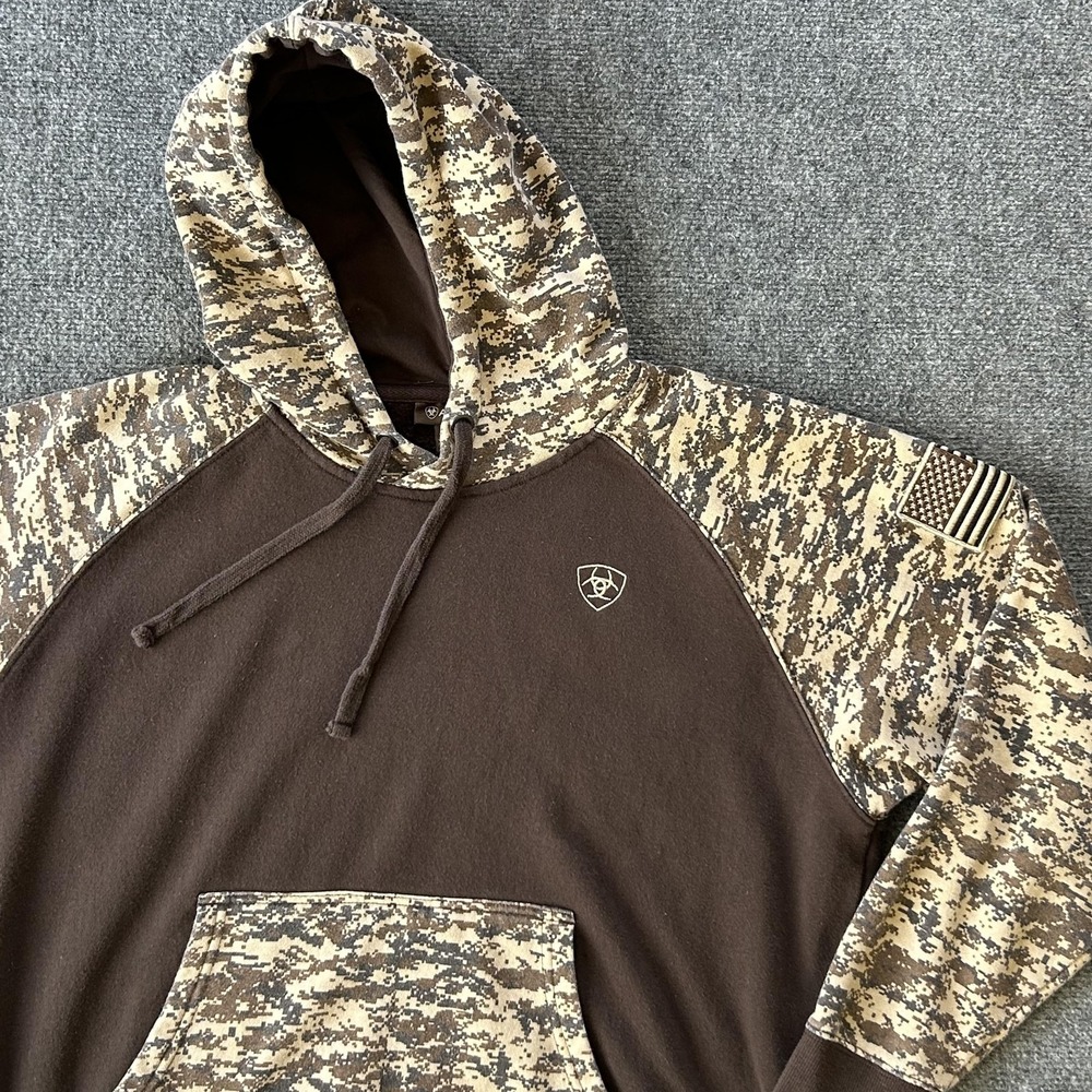 Ariat Hoodie Sweatshirt Mens Medium Camo Patriot Hood‎ American Flag Fleece USA